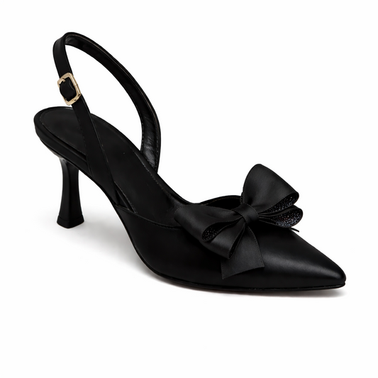 BOW CHARM HEEL - BLACK