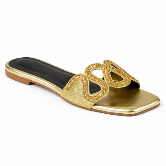 BEADS PATH FLAT SLIPPERS - GOLD