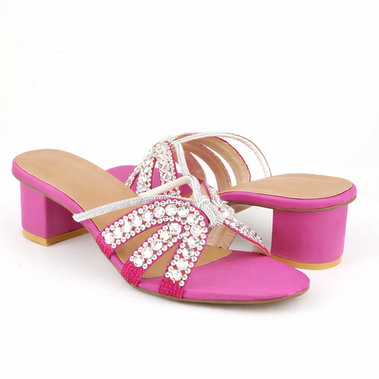 PETAL CRYSTAL BLOCK HEEL - BLACK