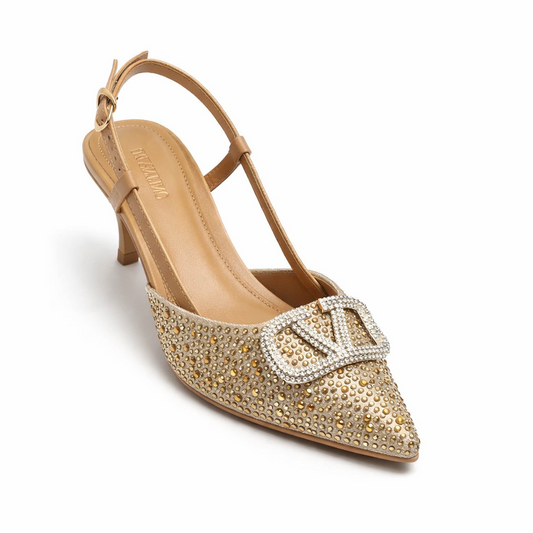 ELEGANT CRYSTAL SLINGBACK HEEL - GOLD