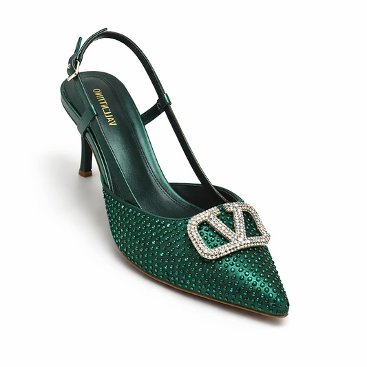 ELEGANT CRYSTAL SLINGBACK HEEL - GOLD