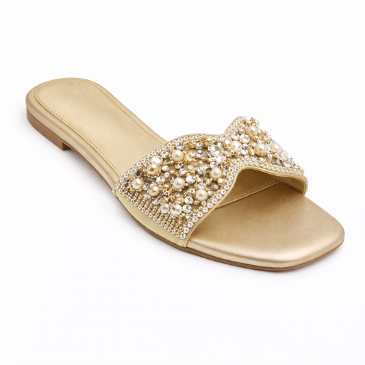 Sparkling Emblem flat slides- GOLD