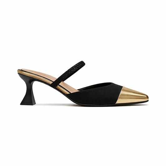 EVELINE PREMIUM MULE - BLACK AND GOLDEN