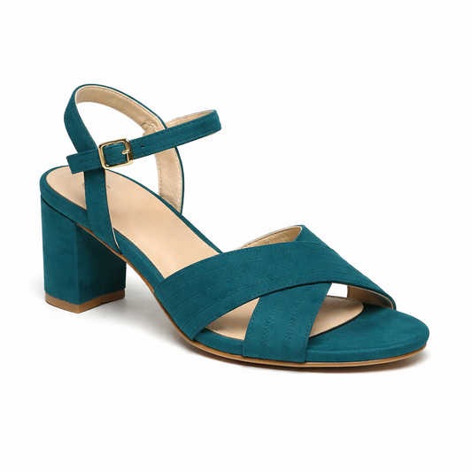 WOODEN BLOCK HEEL - TEAL GREEN