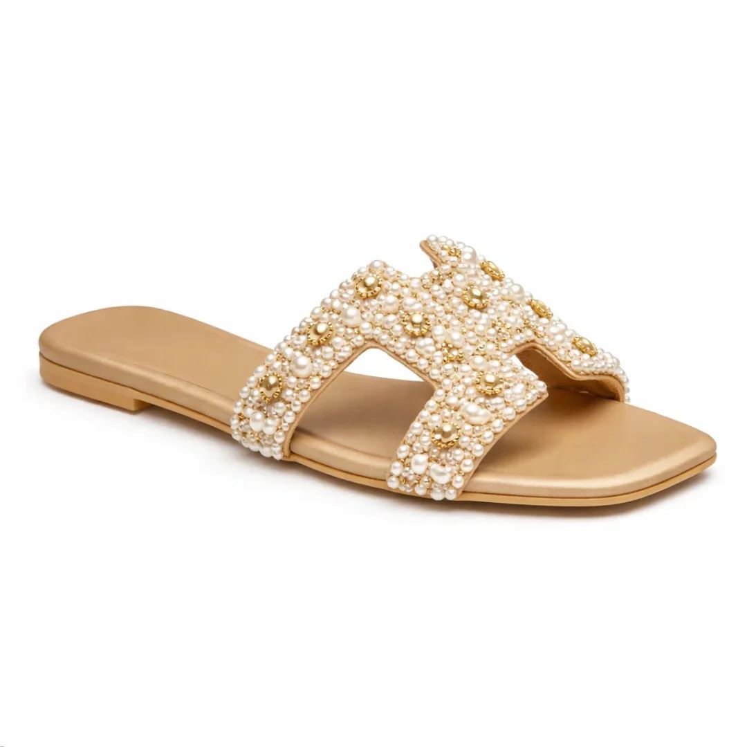 Stellar Pearl Embellished Flats - Black