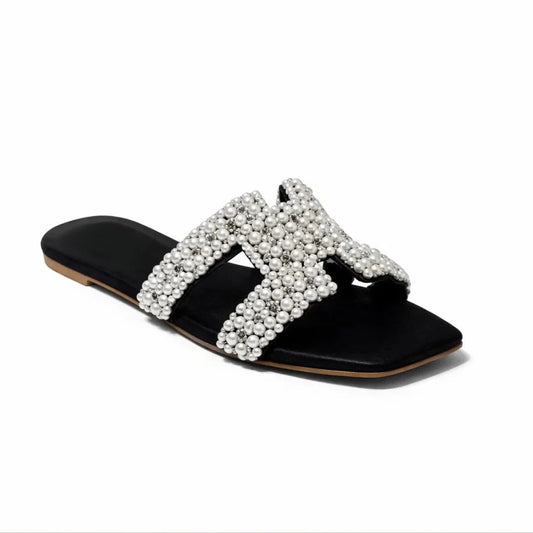 Stellar Pearl Embellished Flats - Black