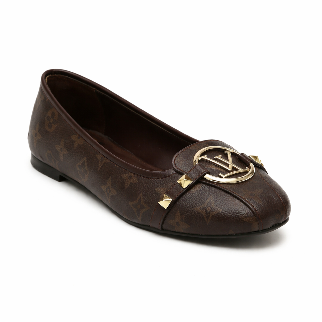 ALPINE GOLD BUCKLE FLAT PUMP - BROWN