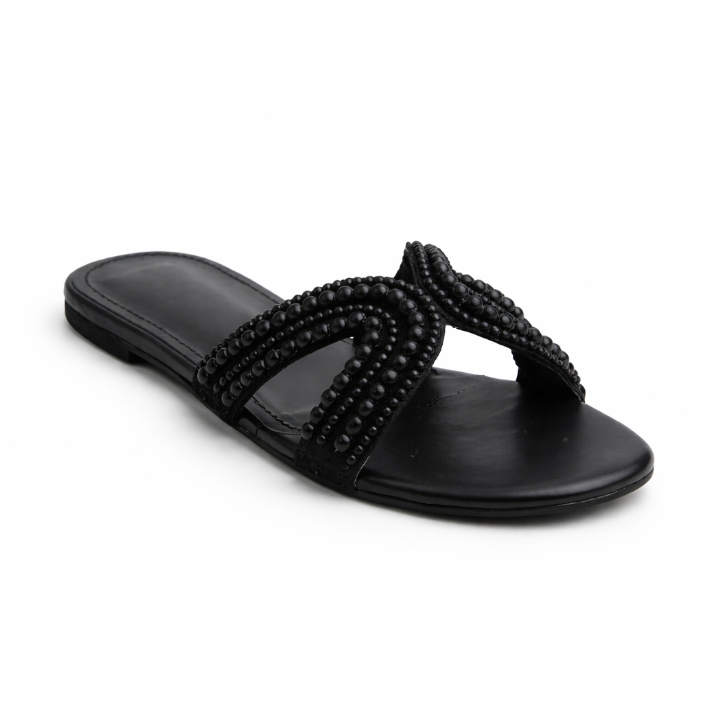 PEARLS PIVOT FLAT SANDAL -FAWN