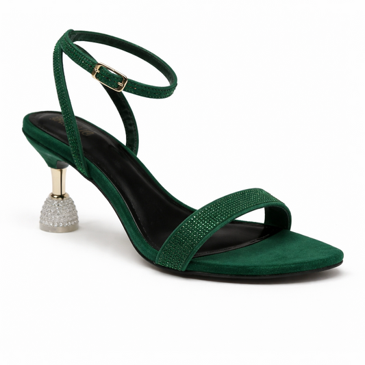 ZENITH RHINESTONE STRAP HEEL - SILVER