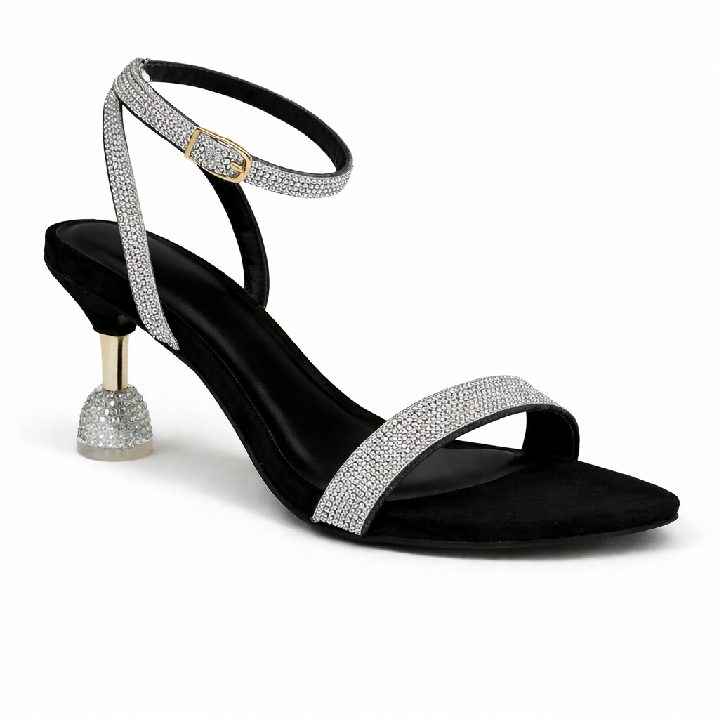 ZENITH RHINESTONE STRAP HEEL - SILVER