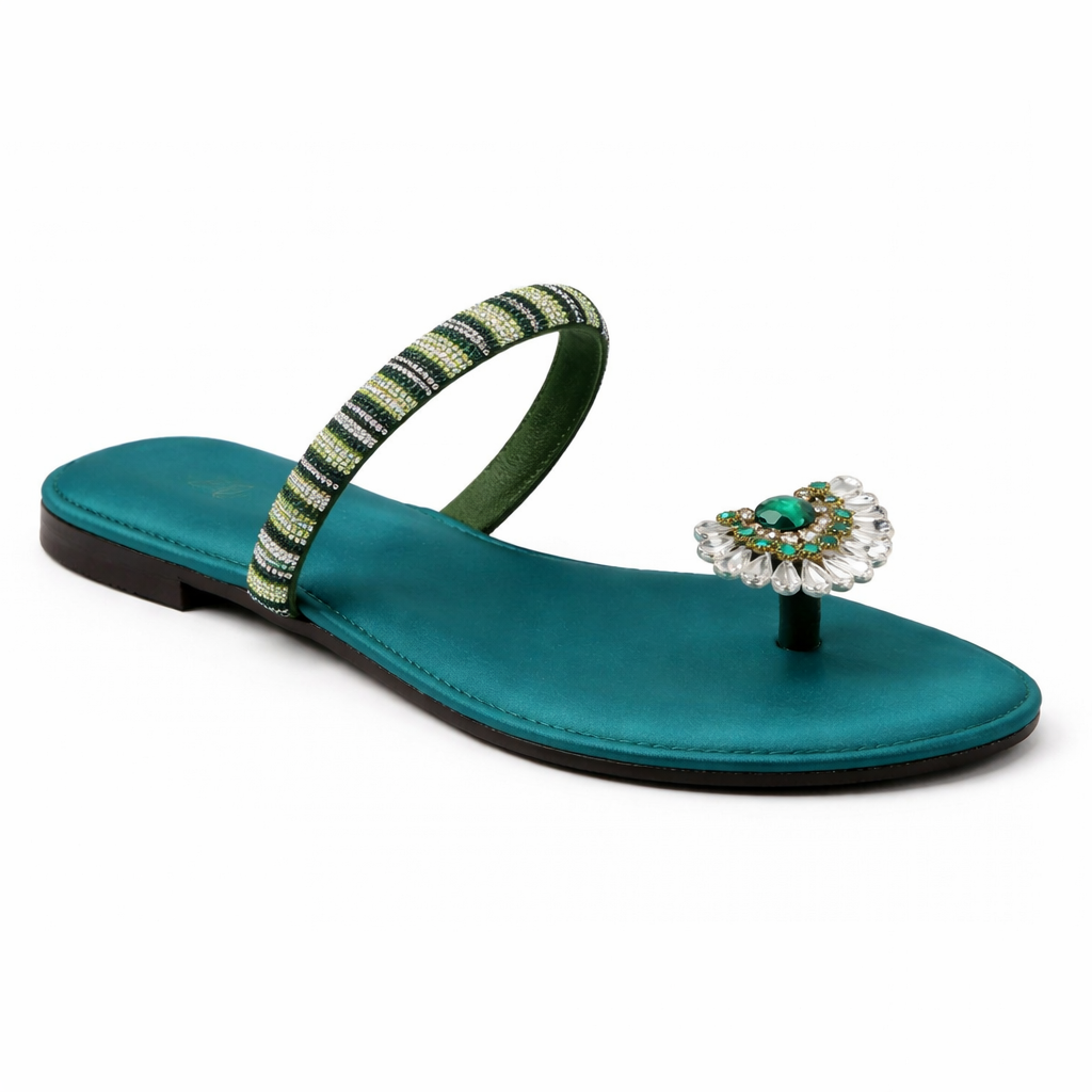 CRYSTAL TOE RING FLAT SANDAL - BLUE