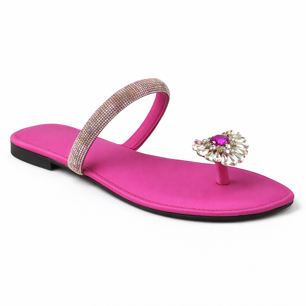 CRYSTAL TOE RING FLAT SANDAL - BLUE