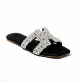 Stellar Pearl Embellished Flats - Black