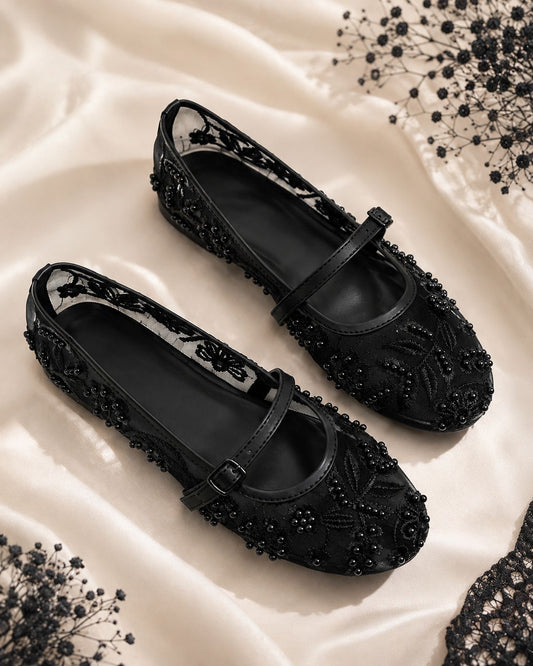 PEARL BLOSSOM PUMPS - BLACK
