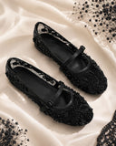PEARL BLOSSOM PUMPS - BLACK